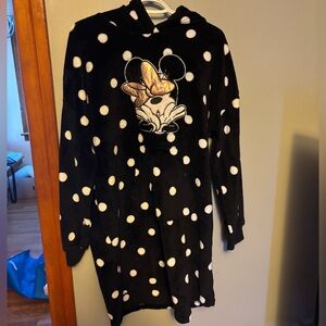 Minnie Mouse Black and White Polka Dot Fuzzy Oversized Sleep Hoodie